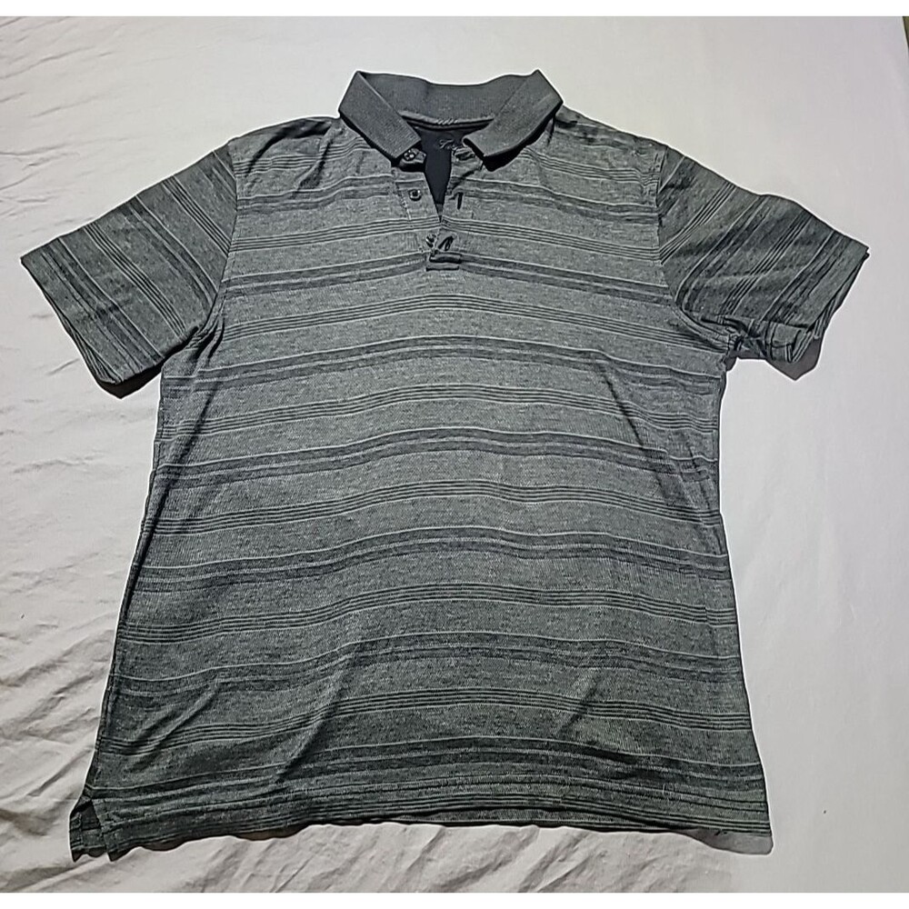 Tasso Elba Golf Shirt Gray Striped Polo Double Mercerized Cotton Mens Medium